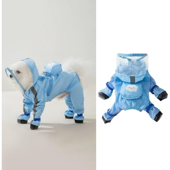 GYTY   Dog Clothes Raincoat and Boots Set-Premium Reflective Rainwear Ensemble for Small Medium Large Dogs Puppies (X-Small,Blue with Backpack)