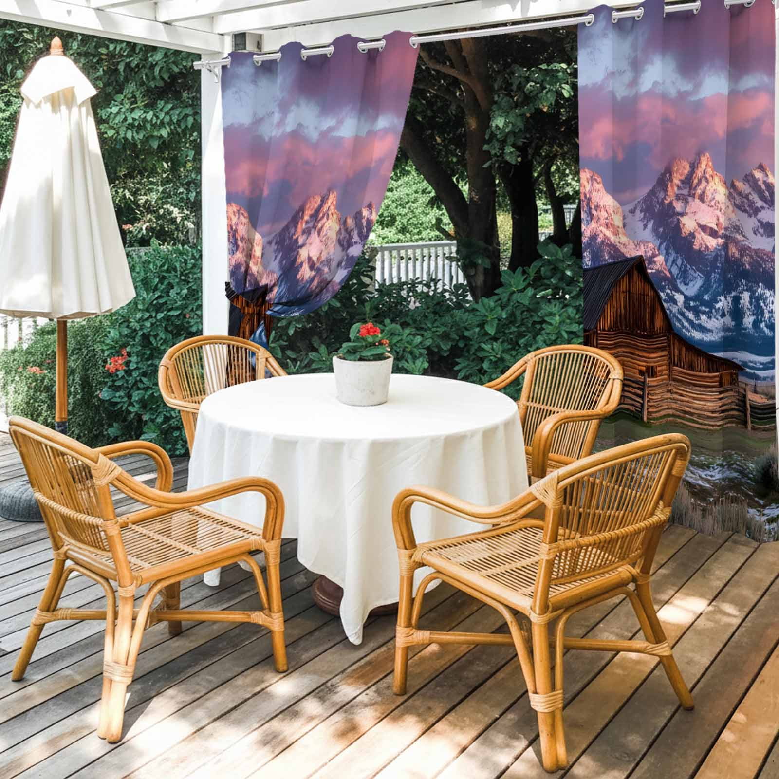 Mountain Landscape Outdoor Curtains for Patio, Rustic Barn Grasslands Farmhouse Sunshade Privacy Drapes Grommet Waterproof Outside Curtains for Porch/Cabana/Balcony 54"x 108", 1 Panel