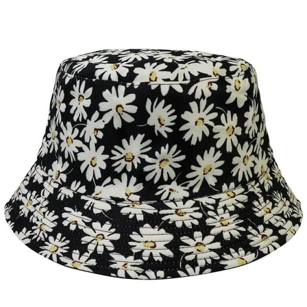 Flower Reversible Bucket Hat For Men Women Summer Travel Beach Outdoor Fishing Hat 100% Cotton - J617-Black