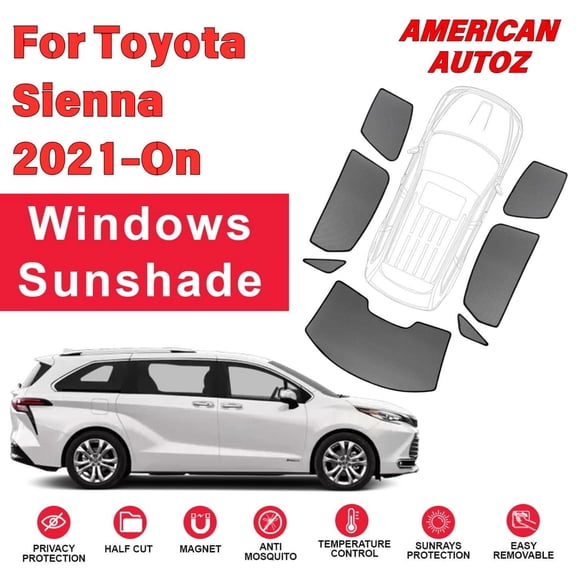 Toyota Sienna 2021 2022 2023 2024 2025 2026 7 Pcs Set Custom Fit Magnetic Window Sunshade