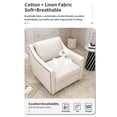 thumbnail image 3 of 360° Swivel Armchair Soft Cotton Linen Fabric Brass Nail Decor Versatile Living Room or Bedroom Chair Black Legs Indoor Home Decor, 3 of 9