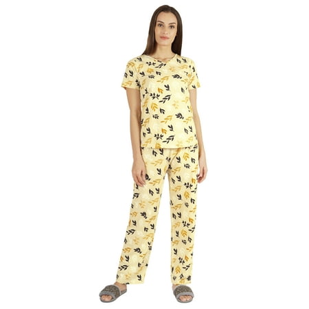 

Inkmeso 2 Pcs Printed Short Sleeves Nightwear Set For Womens Top And Pajama Sleepwear Cotton PJ Sets