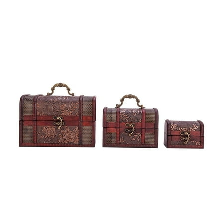 - Vintage Wooden Embossed Flower Pattern Jewelry Treasure Box Storage Organizer Trinket Keepsake Chest Pack of 3