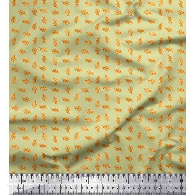 Soimoi Cotton Poplin Fabric French Horn Musical Instrument Print Fabric by The Yard 56 Inch Wide