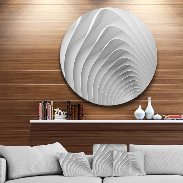Designart - Fractal Bulgy White 3D Waves' Abstract Circle Metal Wall Art