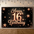 thumbnail image 5 of Gold Theme Happy Birthday Banner Glitter Design Stars Decor for Sweet 16 Celebration Party Decoration Event Background, 5 of 7
