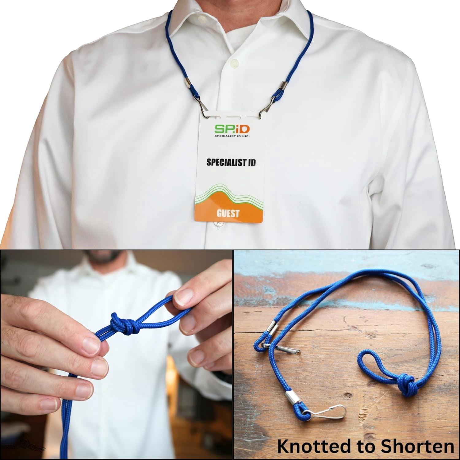100 Pack - Double Clip Lanyards for Special Events (Two Hook/Open Ended) by Specialist ID (Blue)