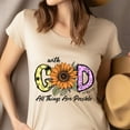 thumbnail image 4 of With God All Things Are Possible Bible Verse T-Shirt with Sunflower, CarolinaBlue, Size L, 4 of 6