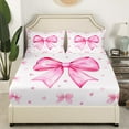 thumbnail image 2 of Girly Pink White Fitted Sheet Full,Cute Bow Bedding Set Dreamy Princess Bed Sheets Teen Women Bedroom Decor,Kawaii Bowknots Bow Tie Sheets 2 Pillow Cases, 2 of 5
