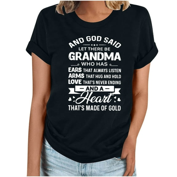 WREESH Women's Casual Graphic Tee Round Neck Short Sleeve Top with Unique Print Black