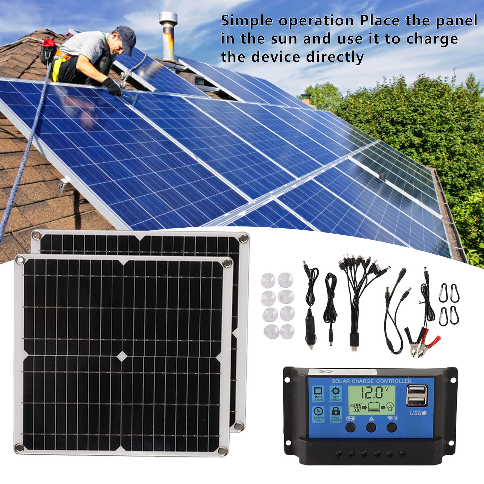 Portable Solar Charger Kit, 50W Monocrystalline Panel, Perfect For Outdoor Adventures  Emergency Power