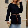 thumbnail image 2 of Trendy Long Sweaters for Women with Belt Hollow Out Baggy Knitted Off Shoulder Pullover Going Out Tunic Tops (M, Black), 2 of 7