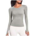 thumbnail image 2 of Sevevn Women's Casual Fashion Solid Color Sports Yoga Quick Drying Long Sleeved Top Gray XL Rollbacks, 2 of 7