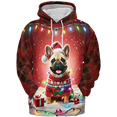 thumbnail image 2 of Lotusprinthandmade Merry Christmas Cute French Bulldog Hoodie 3D (Lightweight) S-5XL Multicolor (XL), Playful Holiday Dog Print Hoodie, 2 of 5