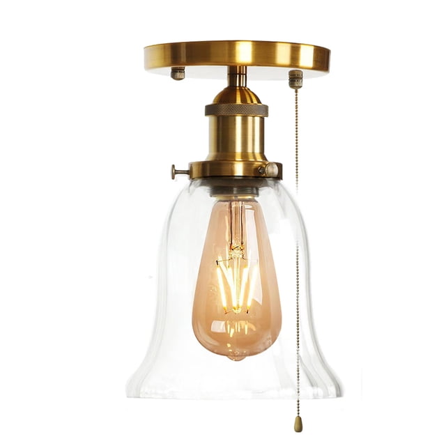 FSLiving RV Bell Wall Light with Zipper Switch 12V Gold RV Decorative Light RV Ceiling Light Hallway Light Ceiling Mount, E26 2700K Bulb Included Industrial Semi Flush Mount for RV Camper - 1 Light