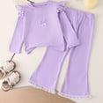 thumbnail image 2 of Toddler Baby Girl Clothes Outfits Ruffle Long Sleeve Ribbed Sweatshirts + Bell Bottoms Pants Set 2 Piece Fall Winter Clothing Sets 4 Years, 2 of 4