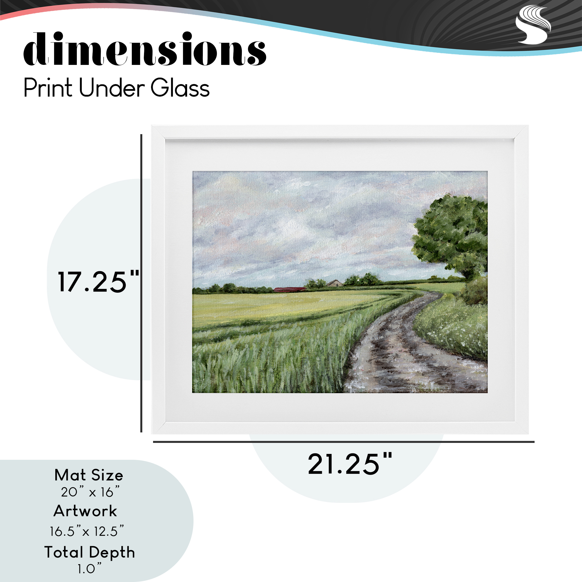 Winding Country Roads White Framed Print Under Glass, design by Leah Noel Art