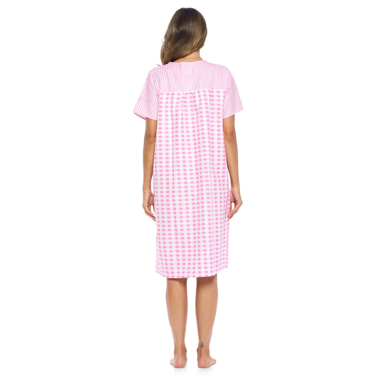 Casual Nights Women's Snap Front House Dress Short Sleeve Woven Duster  Housecoat Lounger Sleep Gown 