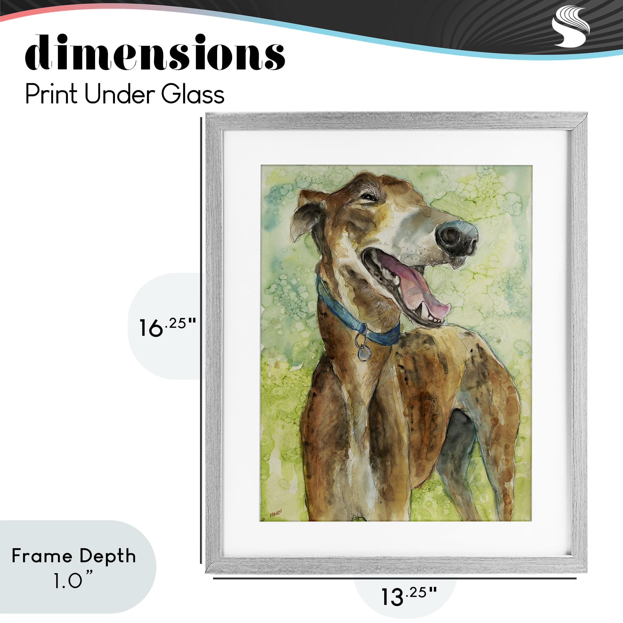 Stupell Industries Greyhound Smile Watercolor Gray Framed Print Under Glass, design by Patti Mann