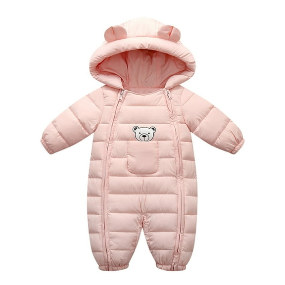 Huowey Baby Boy Girl Coat Thick Winter Snowsuit Baby Winter Jumpsuit Suit Outwear Zipper Hooded Warm Windproof Snow Outfit Footie Snow Suit Jacket,Pink,0-6 Months
