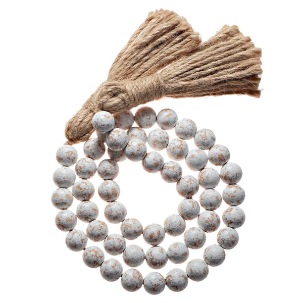 Guirnalda de cuentas de madera de granja, decoración del hogar, guirnalda de madera natural para bandeja escalonada, guirnalda decorativa de borlas para bandeja de niveles, cuentas rústicas, centro de