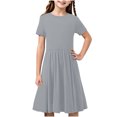 thumbnail image 1 of Swstbby Liquidation d'Économies d'Été 2025! Robe d'Été pour Filles, Robe Extensible à Manches Courtes à Imprimé Uni pour Tout-Petits et Filles, Robe Trapèze Grise 7-8 Ans, 1 of 5