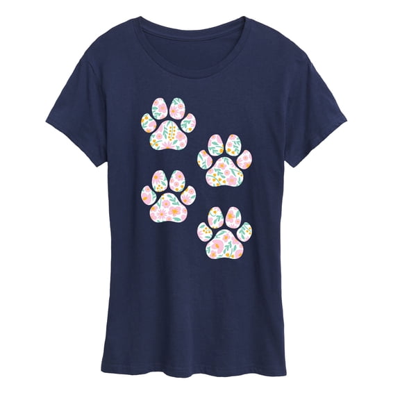 Instant Message - Floral Dog Paw Prints Short Sleeve Graphic T-Shirt