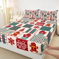 thumbnail image 3 of Homewish Christmas Snowflake Full Size Sheets,Patchwork Geometric Checkered Bed Sheets,Red Green Beige Sheet Sets For Girl Kids,Luxury Bedroom Decor,4 Pieces, 3 of 7