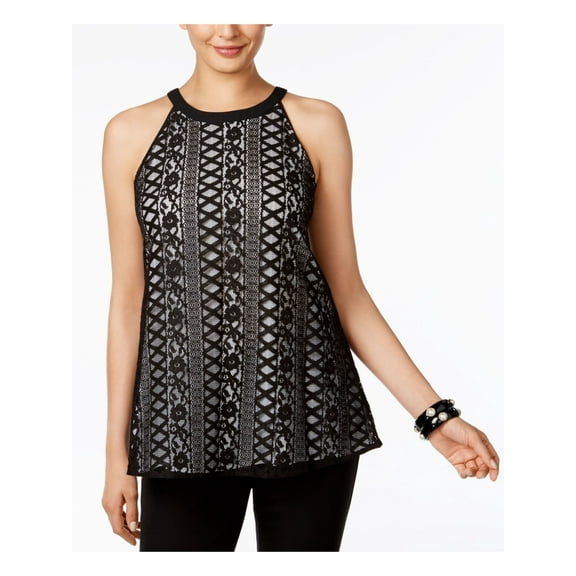 ALFANI Womens Black Lace Sleeveless Jewel Neck Top  Size: 10