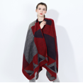 thumbnail image 3 of Poncho pour Femmes Châle Enveloppant à Blocs de Couleur Cape Ouverte devant Couverture d'Hiver Surdimensionnée Châle Réversible Cardigan Épais (Rouge), 3 of 5