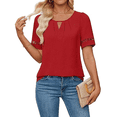 thumbnail image 3 of Camisa Elegante de Corta con Encaje y Mangas Huecas para Mujer, Color Liso, Roja, Talla XL, 3 of 6