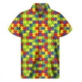 thumbnail image 2 of Camisa hawaiana con estampado 3D de rompecabezas de concienciación sobre el autismo, camisas hawaianas de verano para hombres y mujeres, blusas de manga corta con solapa y botones, 2 of 5