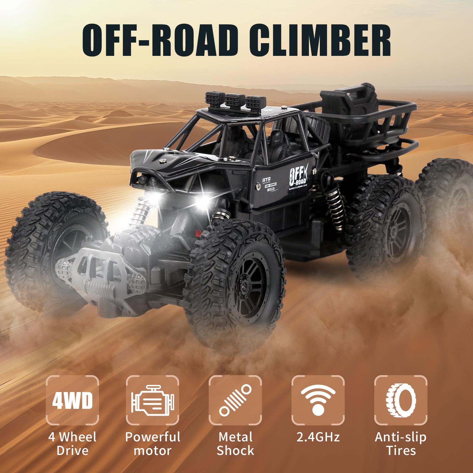 Remote Control Car, Big Monster Truck Toys RC Cars for Boys Kids Adults, 2.4Ghz 4WD 6-Wheel Off Road RC Monster Truck , RC Car Truck Rock Crawler Toy All Terrain Gifts for Adults Boys 8-16