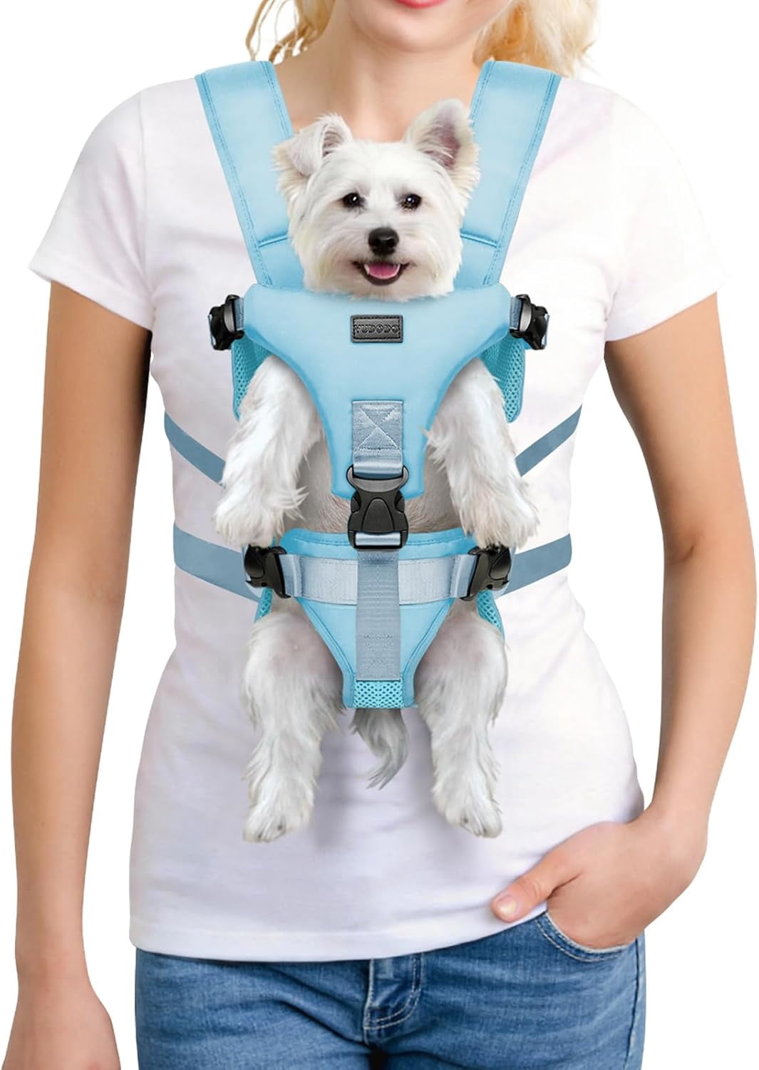 BURIBURI 6-11lbs Front Pet Carrier Backpack for Small Dogs and Cats, Secure and Breathable Mesh Travel Dog Carrier with Safety Belt, Ergonomic Support, Adjustable for Walking, Hiking (Black-Pro S)