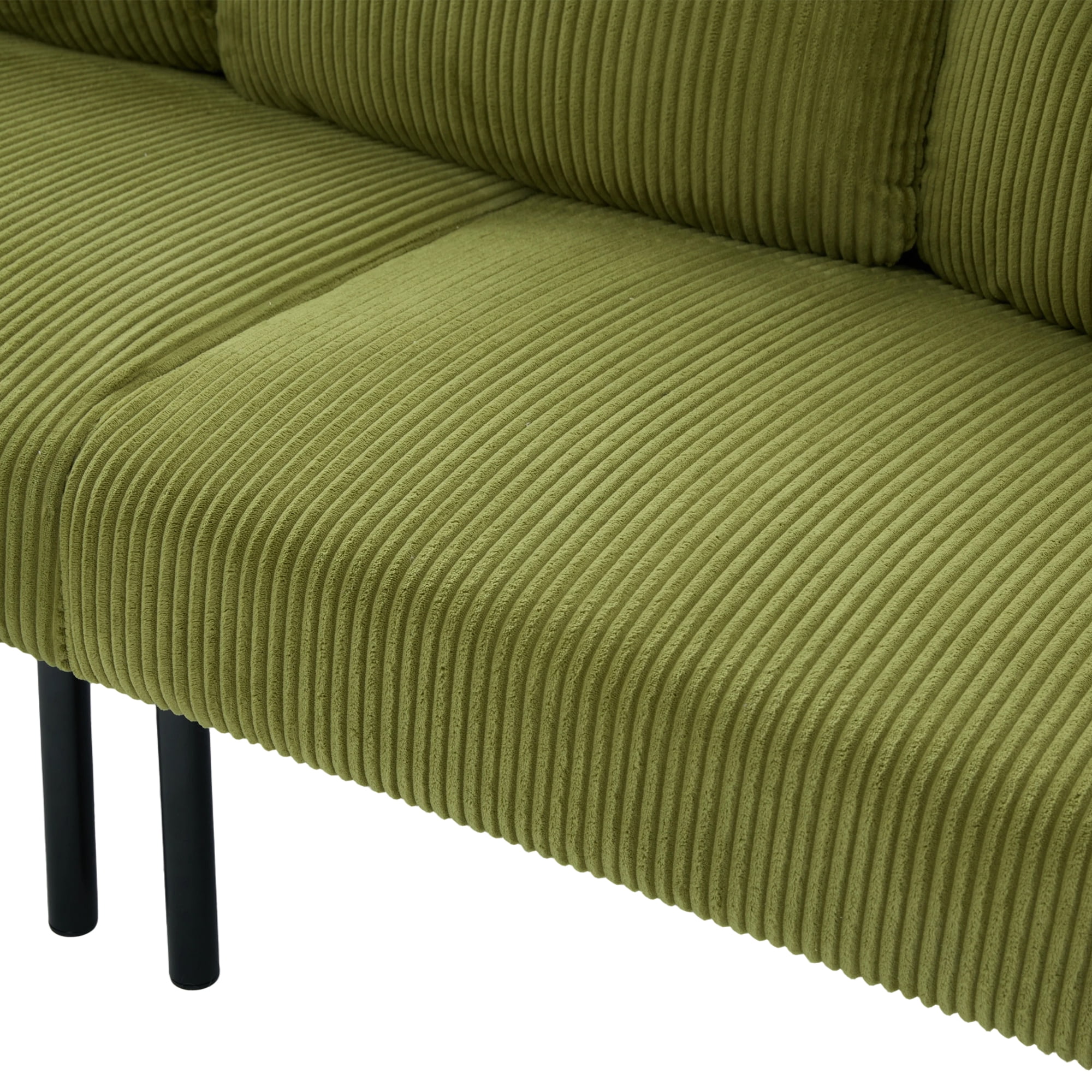 Loveseat, Small Sofa, Couch, Oversized Corduroy 2-Seater Sofa with Side Storage Pockets and Sturdy Metal Legs for Apartment, Dorm or Living Room, Olive Green