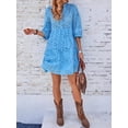 thumbnail image 5 of utcoco Women's 2026 Eyelet Lace Midi Dress V Neck Puff 3/4 Sleeve Button Tiered Sexy A Line Sun Dress, 5 of 6