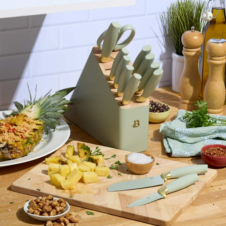 Free Shipping! Beautiful 12pc Sage Green Stainless Steel Knife