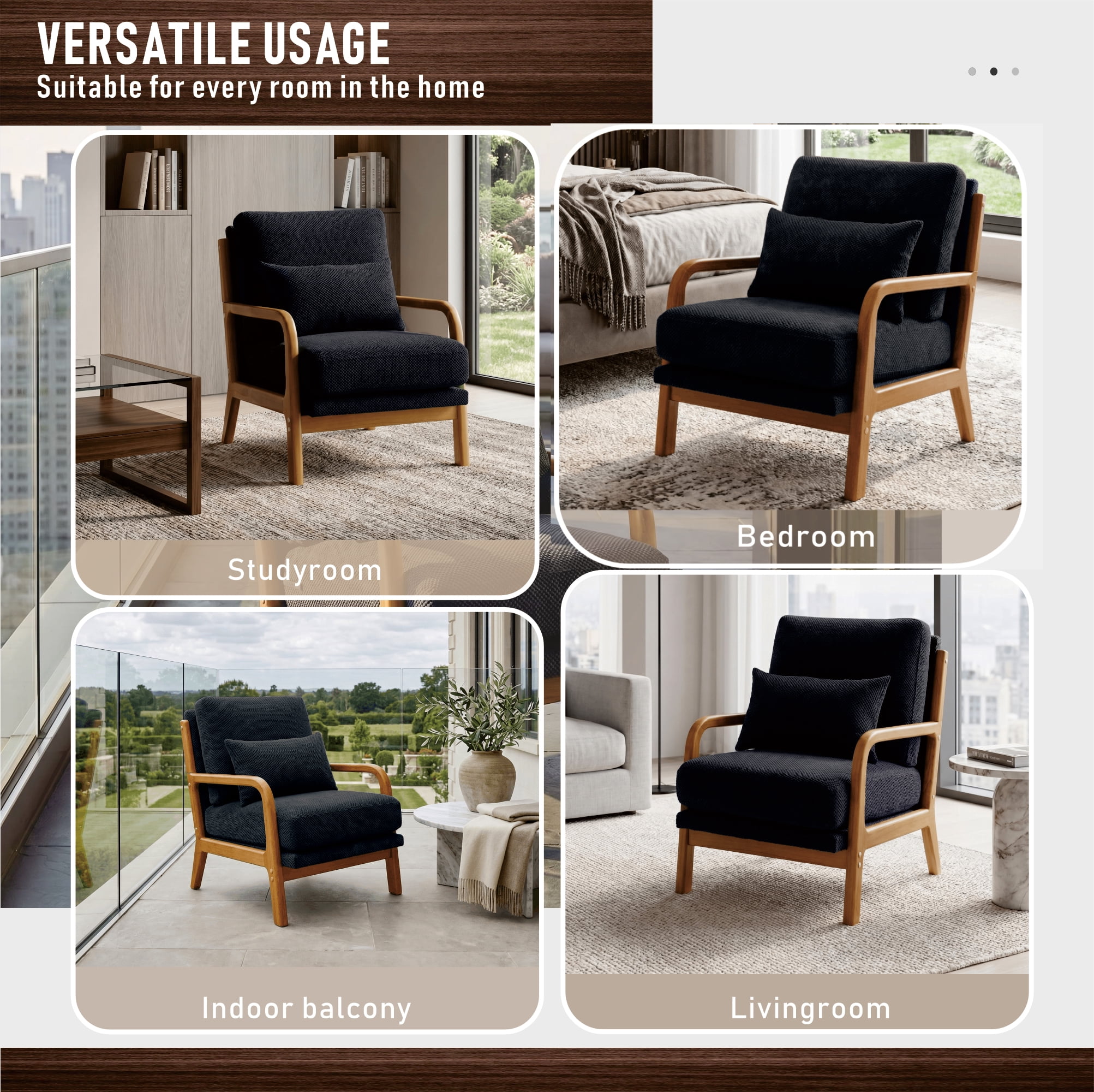 MOONMISS Accent Chair, Reading Club Chair with Pillow for Living Room Bedroom Furniture,Black