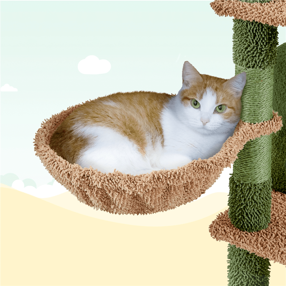 Yaheetech 68''H Cactus Cat Tree Cat Tower with Padded Perch,Green/Brown