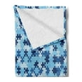thumbnail image 2 of Puzzle Pattern Soft Flannel Fleece Throw Blanket, Monochrome Abstract Geometric Art with Separate Pieces, Cozy Plush for Indoor and Outdoor Use, 70" x 90", Blue Night Blue and Baby Blue, by Ambesonne, 2 of 5