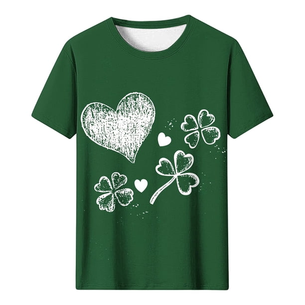 Camiseta Casual de Cuello Redondo de Manga Corta con Impresión Del Día de San Patricio para las Mujeres