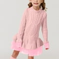 thumbnail image 2 of Povozer Girls Sweater Dress Fall Winter Lantern Long Sleeve Cable Knit Pullover Midi Dresses(Pink,4-5 Years), 2 of 6