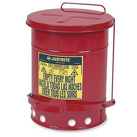 Justrite 09100 Oil Waste Can, Self-Closing, 6 Gal, Red