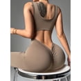 thumbnail image 6 of Women's Seamless Bodycon Workout Jumpsuit, Built-in Bra U Neck Stretch Yoga Sports Outfit Coffee color M, 6 of 6