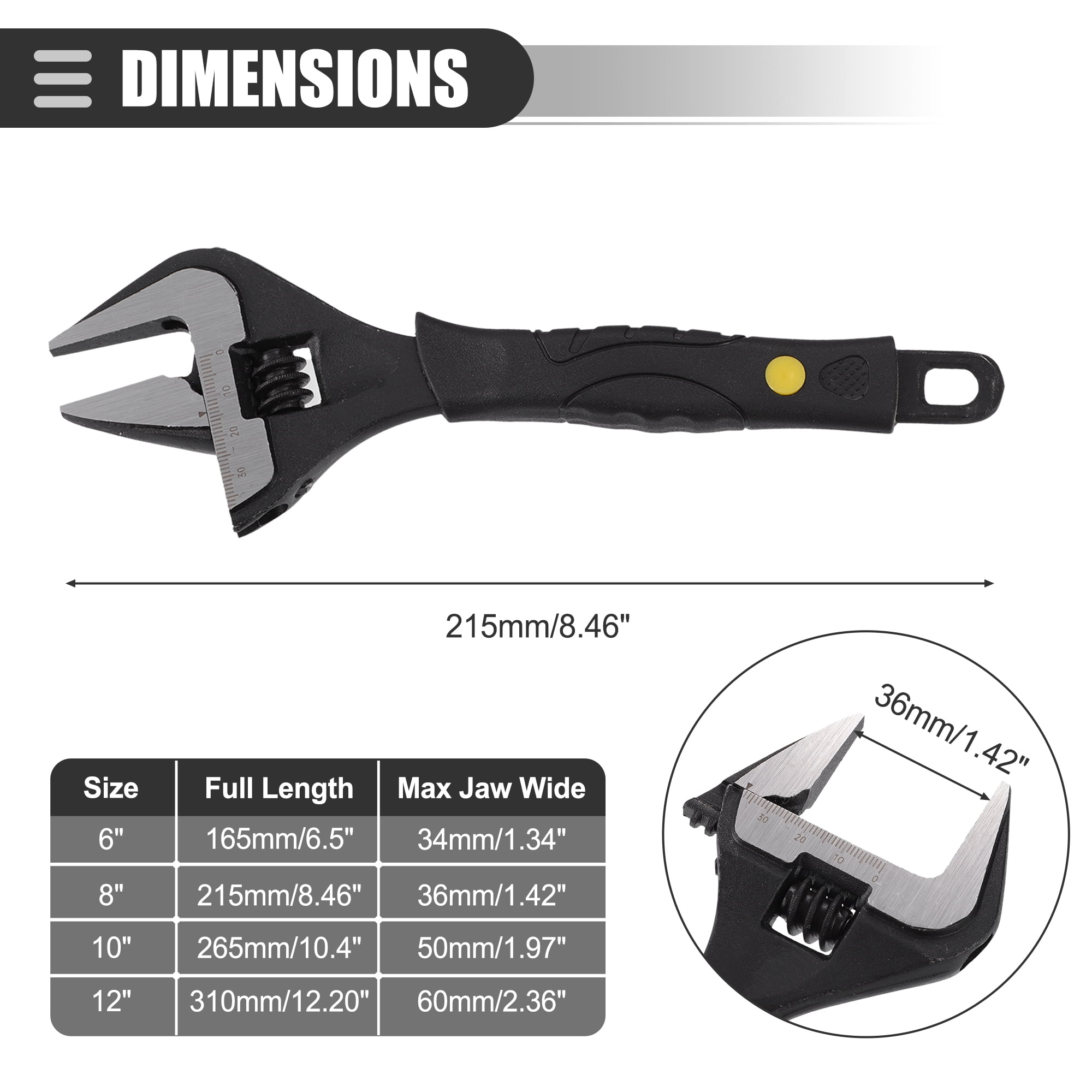 Unique Bargains Adjustable Spanner Wide Opening Wrench Automotive Tool Set 8" and 10" Size Max Jaw Width 36mm and 50mm