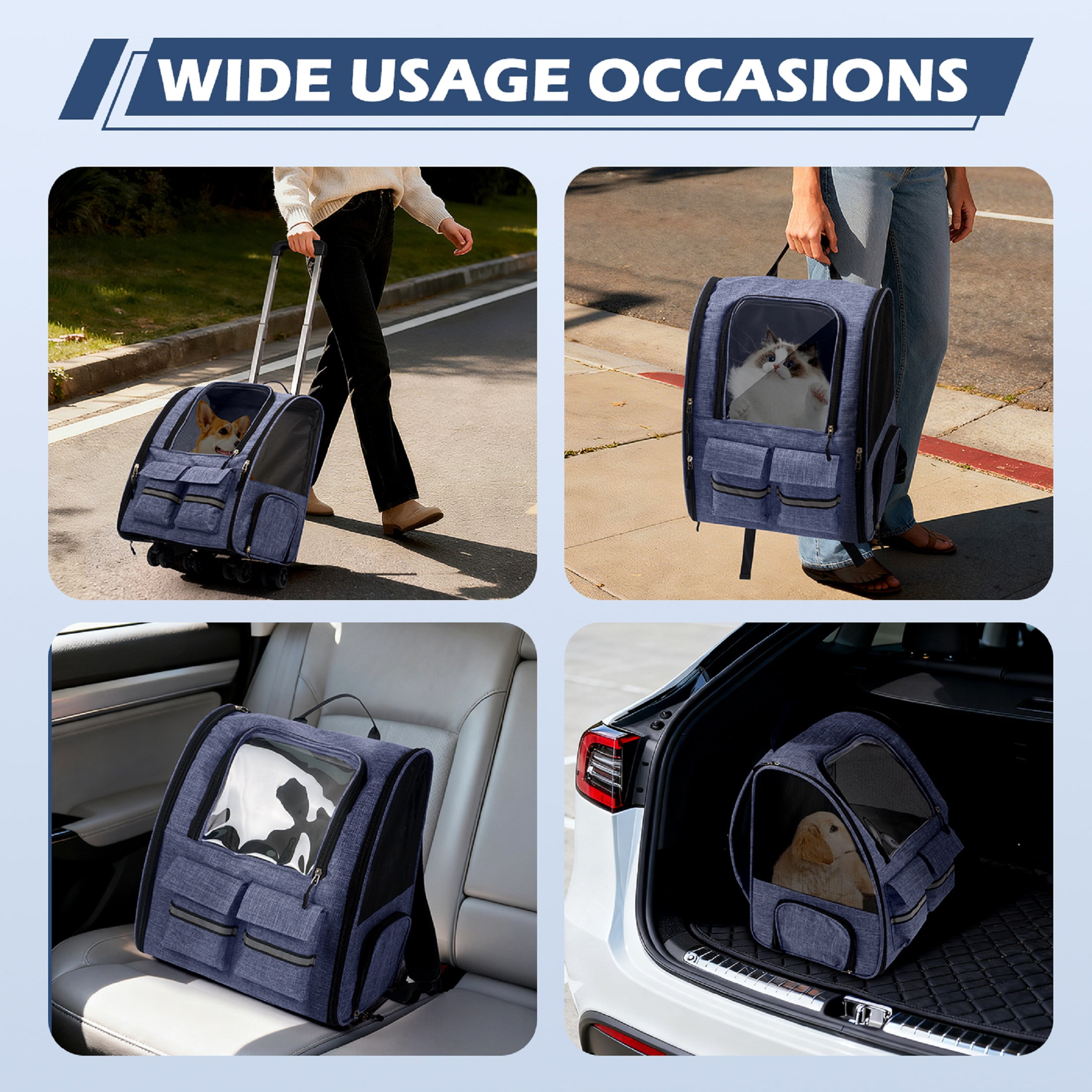 Portable and Breathable Pet Trolley Case Large Capacity Pet Air Case Going Out Dog Cat Suitcase, Purple