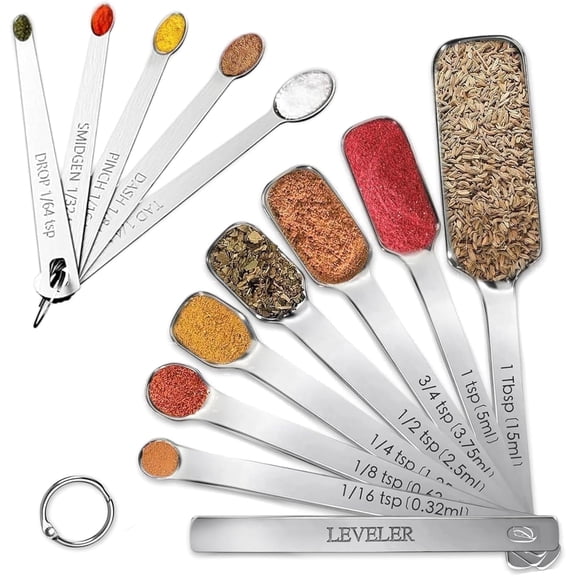 Minteem Stainless Steel Magnetic Measuring Spoons and Leveler Set, 13-Piece