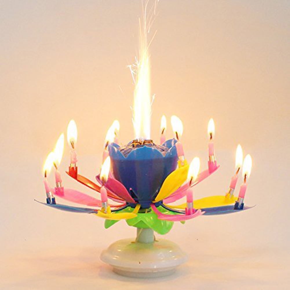 Magical Romantic Birthday Candle Blossom Lotus Musical Flower Happy Party Gift 