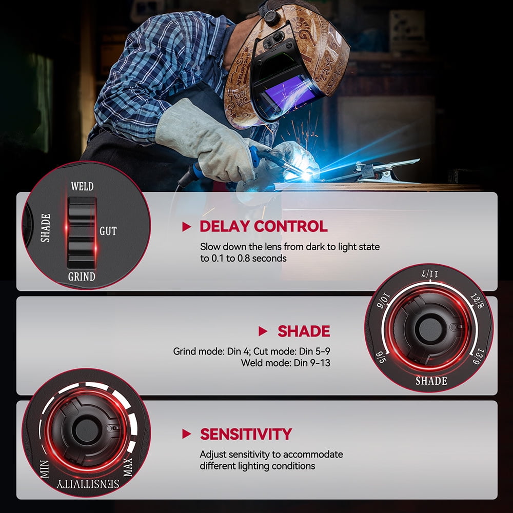 ARCCAPTAIN Panoramic Auto Darkening Welding Helmet with 180° Side View, 4 Arc Sensors, 1/1/1/1 True Color, Wide Shade 4/5-9/9-18, Solar Powered for TIG MIG ARC & Cutting