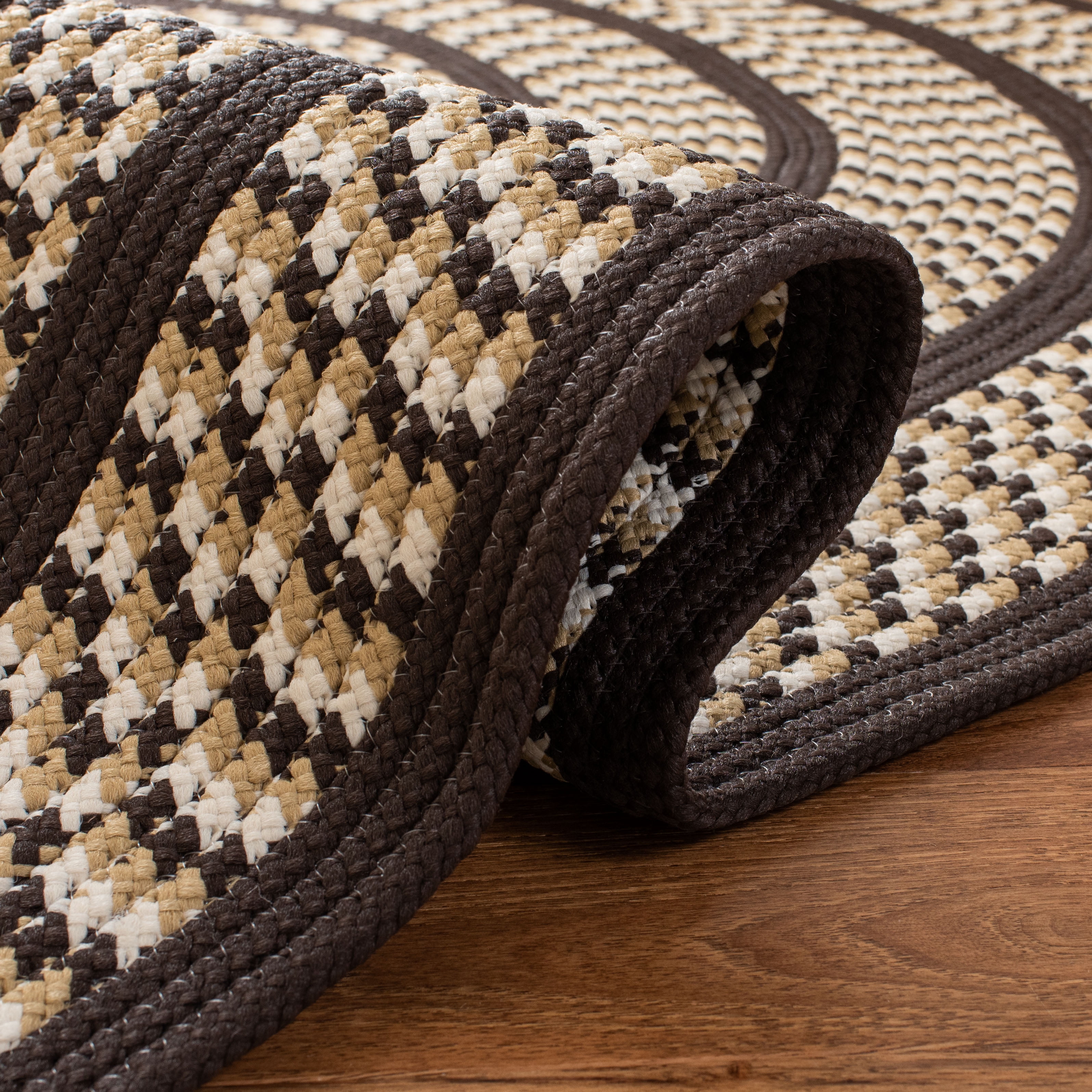 SAFAVIEH Braided Tanisha Bordered Reversible Runner Rug, Ivory/Dark Brown, 2'3" x 8' Oval